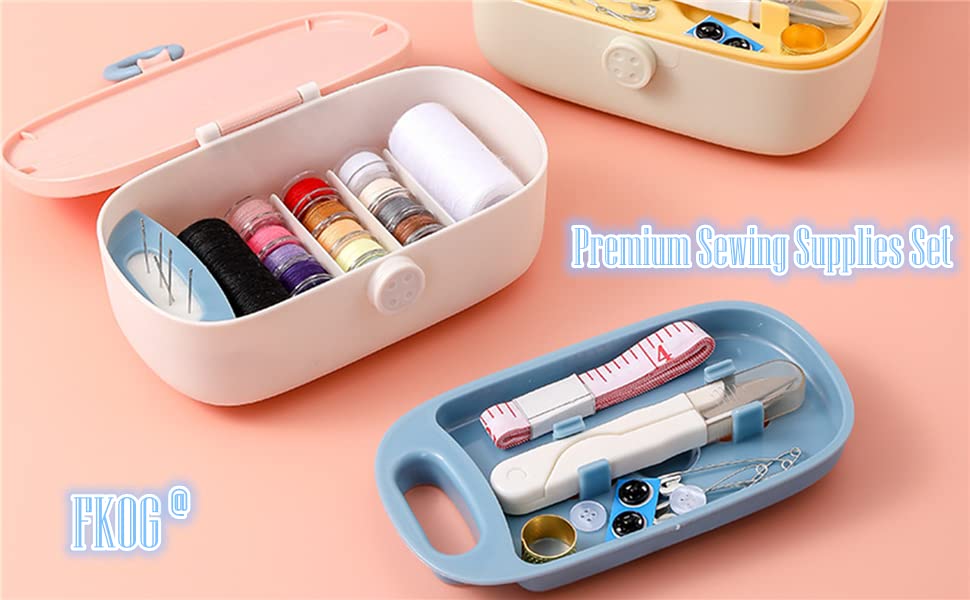 FKOG Sewing Project Kit, 135 Pcs Family Sewing Supplies Repair Kit Traveler Sewing Kit Sewing Thread Accessories DIY Sewing Supplies Organizer (Green) (Pink) - style: Pink