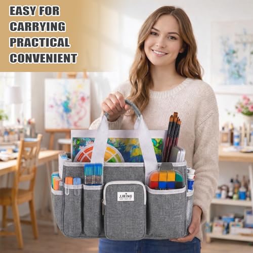 JJRING Large Foldable Craft Organizer Tote With Zipper & Divider, Grey - color: Grey, size: Large