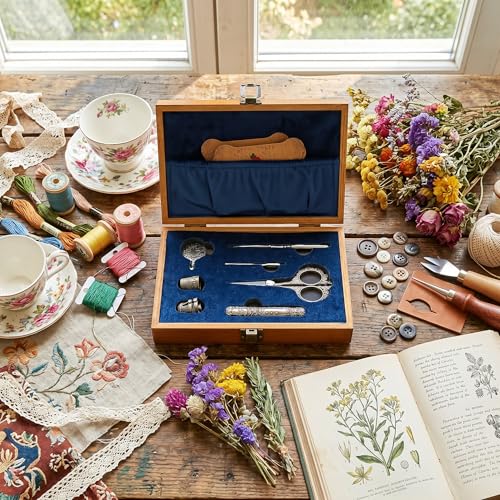Vintage Embroidery Scissors Set, Stainless Steel with Wooden Case