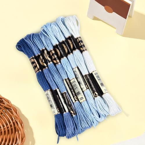 8 Skeins 6 Strands Blue Cross Stitch Thread Variegated Gradient Embroidery Floss Polyester Friendship Bracelet String Yarn Threads Bulk for Hand Sewing Bracelets Making Needlecraft Crochet - color: Gradient Blue, size: 70Yards
