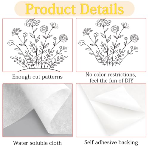 26Pcs Flower Vine Embroidery Patterns Stabilizers 11.7 x 8.3 Inch Water Soluble Stick and Stitch Embroidery Paper Flowers Pattern Wash Away Transfer Paper Stabilizer for DIY Hand Sewing - color: Plants
