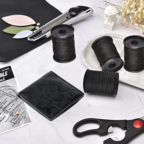Topus Extra Strong Upholstery Repair Sewing Thread Kit and Heavy Duty Household Hand Needles, Including 7 Styles of Leather Canvas Sewing Needles and 3 Rolls Nylon Thread (70 Yard of Each Roll), Black - color: Black