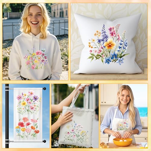 12 Sheets Watercolor Flower Iron on Transfers for T-Shirts - style: Flowers