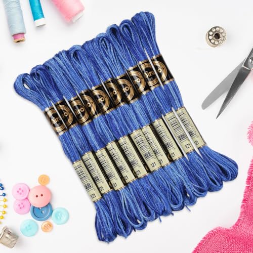 10 Skeins 87.5 Yards 6 Ply Variegated Steel Blue Cross Stitch Floss Segment Embroidery Thread Gradient Friendship Bracelet String Yarn Bulk for Sewing Making Jewelry Needlecraft Knitting - color: Steel Blue