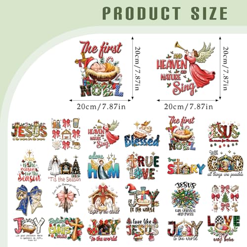 Dazoratix Christmas Christian Iron on Transfers - 24 Sheets Jesus Nativity DTF Ready to Press Heat Patches Bible Religious Faith Xmas Stickers Vinyl Decals for T Shirts Clothes Hoodie Pillow DIY Craft - style: Christmas Christian
