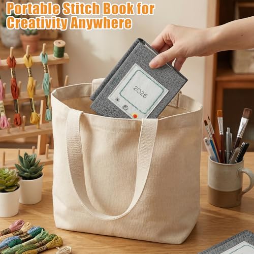 Kegeeei 1 Set Portable Embroidery Stitch Book Kit, Embroidery Sampler Practice Book with Complete Sewing Set, All-Scenario Stitch Guide & Tutorials for Beginners & Craft Lovers