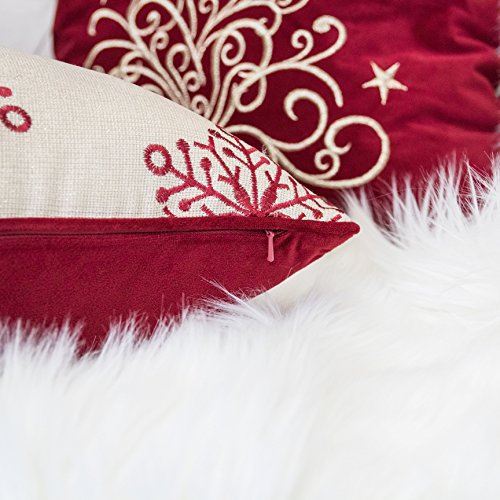 Embroidery Velvet Throw Pillow Cover, Merry Christmas Series Reindeer Tree Luxury Soft Fuzzy Cozy Warm Slik Decorative Gift Square Couch Cushion Pillow Case 20 x 20 Inch, Cover Only - color: Reindeer