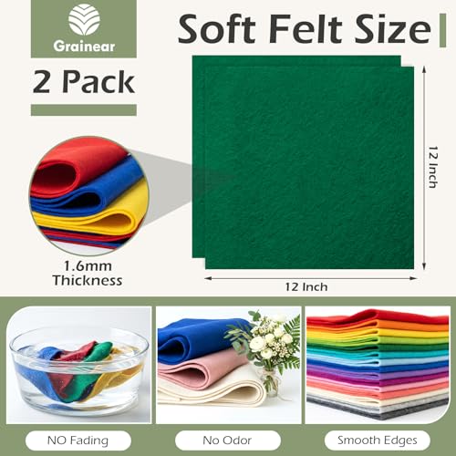 Hunter Green Soft Felt Sheets for Crafts, 12" x 12", 1.6mm Thick, 2 Pcs - color: Hunter Green