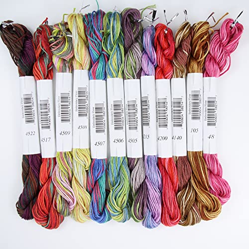 KCS Big skeins of 25 Meters Size 25 Color Variegated Cross Stitch Stranded Threads,12 skeins,16 - color: 12skeins16, size: 12 skeins