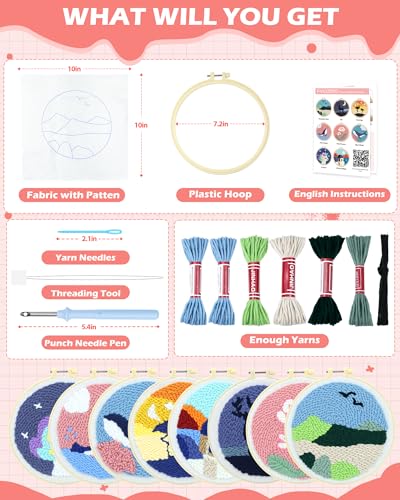 FIVEIZERO Yarn Punch Needle Craft Kit for Beginners,Mountain View Pattern - color: Mountain