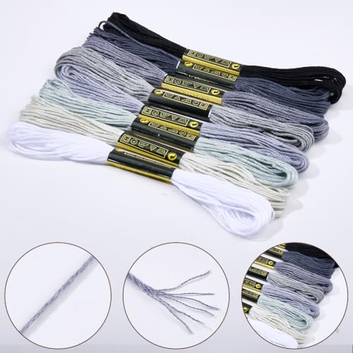8 Skeins Embroidery Thread Friendship Bracelets String Cross Stitch Threads Cotton Floss Yarn 6 Ply 65yard 1.2mm for DIY Jewelry Making Sewing Needlework Knitting Stitching Craft Supply Gray - color: Gray
