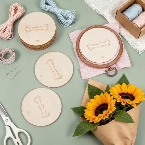 BENECREAT 12 Pack Wooden Embroidery Backing Discs,3inch Wooden Backs for Finishing Embroidery Hoops, Crossing Stitch Hoop for DIY Needlework Projects Sewing Craft - size: 76mm