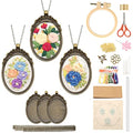 ZOCONE 3 Packs Embroidery Necklace Kit, Embroidery Pendant Kits Mini Cross Stitch Kit with Hoop, Necklace, Pendant, Beads, Stamped Pattern Cloth, Instructions, etc., Embroidery Kits for Adults - color: Gold Beads-G