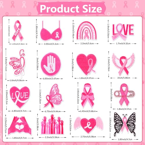 AUGSUN 36Pcs Breast Cancer Awareness Iron on Patches Pink Ribbon Applique - style: Breast Cancer Awareness
