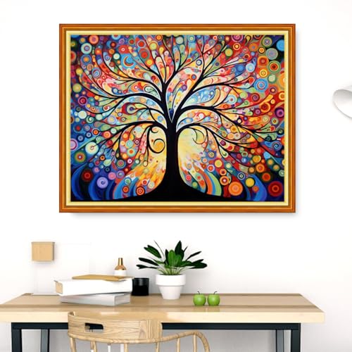 Dimensean Stamped Cross Stitch Kits Full Range of Embroidery Patterns Starter Kits for Beginners Adult DIY Cross Stitches Needlepoint Kits 11CT-Colorful Starry Sky Tree 16x20 inch - color: Craftpattern28