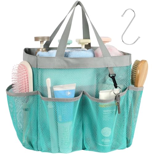 Mesh Shower Caddy Portable - 8 Pockets, S-Hook, Shower Bag for Dorm Camping - color: 1 Pack Mint Green, size: L (Classic Dorm Caddy)