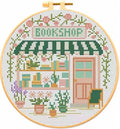 VIGEGU Bookstore Stamped Cross Stitch Kits for Adults Beginners with Frame - color: Cross-Stitch bookstore