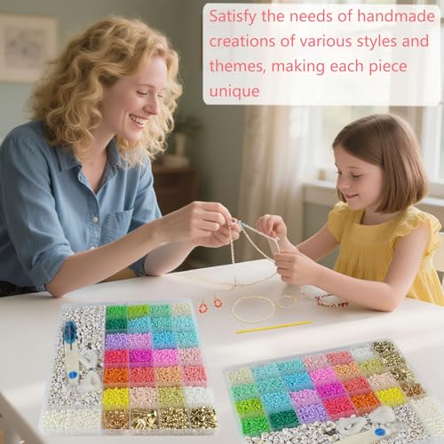 ALIRICH 3mm Glass Seed Beads for DIY Bracelets Necklaces Earrings Jewelry Making with 24 Colors Small Craft Beads, Metal Findings, Alphabet Letter Beads Crafts Bead Kit Gifts for Women