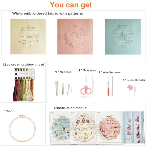 Myfilicity Embroidery Beginners Stitch Practice kit, 3 Embroidery Starter Kits, Learn 30 Different Stitching Techniques for Craft Enthusiasts to Hand-Stitch Fabric and Learn Embroidery Skills… - color: 30 Stitch Practice Kit