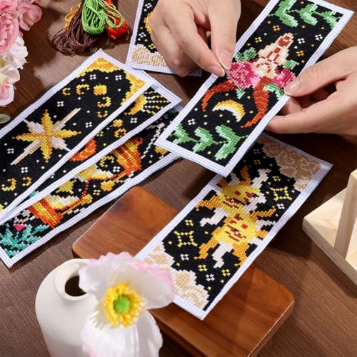 ORIGACH 6 Set Tarot The Sun and Star Cross Stitch Bookmark Kit for Beginner - style: Tarot