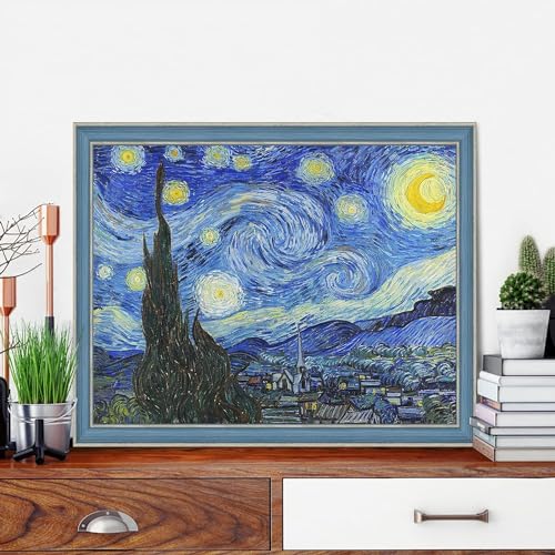Tiwabb 4 Pack Tarry Night of Van Gogh Stamped Cross Stitch Kits for Adults - color: 4 Pack Cross Stitch Landscape