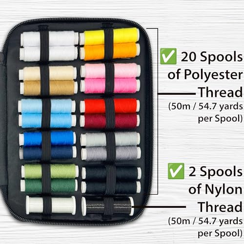 Vellostar Beginner Sewing Kit for Adults and Kids, 22 Threads, Travel Case - color: Beginner Black