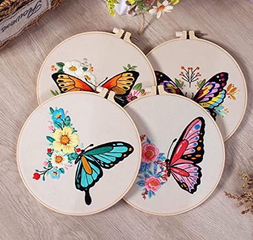 GLTAYLMY 3 Pack Embroidery Kits with Butterfly Pattern for Beginner Adults,Cross Stitch Kits with 1 Plastic Embroidery Hoops,Needles and Color Threads,Needlepoint Kit for Adults - color: Butterfly