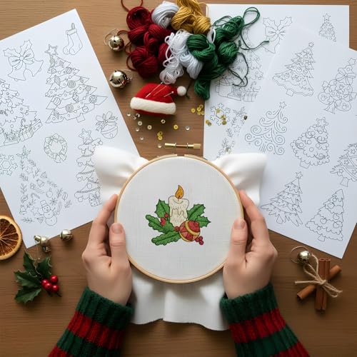 Christmas Water Soluble Embroidery Patterns, 4 Sheets Xmas Tree Stick and Stitch Embroidery Transfers Paper, Water Soluble Hand Sewing Stabilizer, Customized Gift for Hand Sewing Lover Beginners - size: Christmas