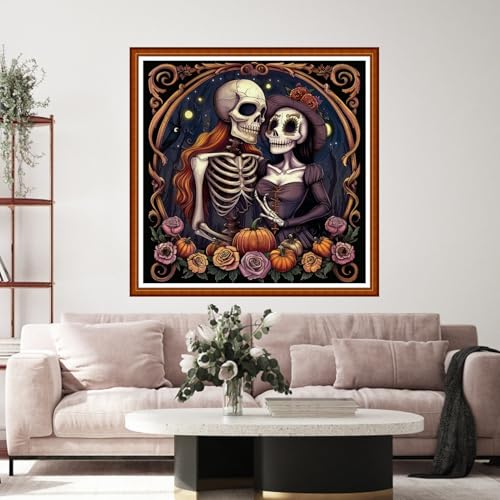 Funart Stamped Cross Stitch Kits for Beginners Full Range of Cross Stitching Preprinted Embroidery Kits for Adults, 11CT Embroidery Pattern Needlepoint Kits-Skeleton Couple 18x18 inch - color: ColorArt57