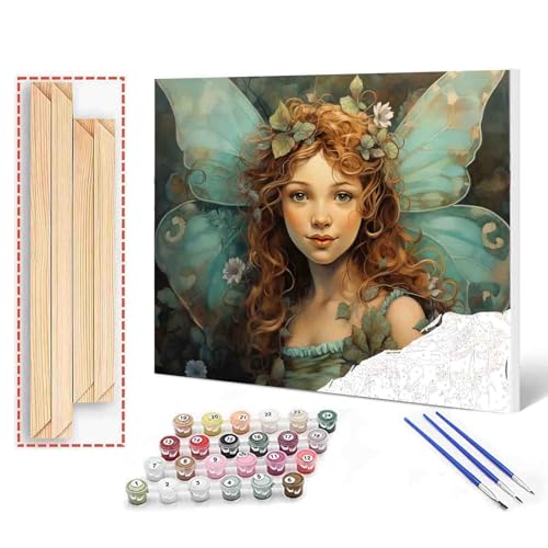 Little Girl Angel DIY Paint by Numbers for Adults Blue Wings DIY Digital Oil Painting Acrylic Paint Angel Leaves Flowers Painting Kits Canvas With Acrylic Paint Room Decor 16x20 Inch （DIY Frame ） - color: Angel-05, size: 16''Wx20''H(DIY Frame)