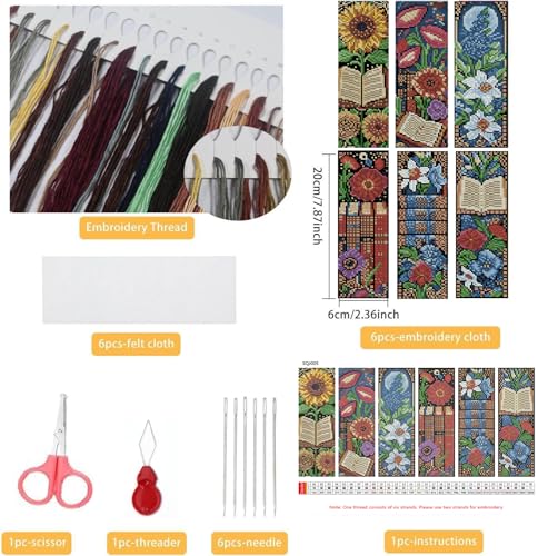 Mushroom Flowers Counted Cross Stitch Bookmark Kit for Adults Beginners - color: SQJ005-01