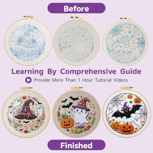 Halloween Embroidery Kit for Beginners with Pumpkin Ghost Patterns&Guide - color: Halloween
