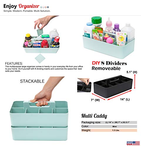 -Large Portable Caddy, DIY Dividers, 8 Compartments, School Office Supplies Home Business Organizer,Portable Basket with Handle Storage Organizer Modern Made in USA (3 PACK, Mint) - color: Mint, size: 3 PACK