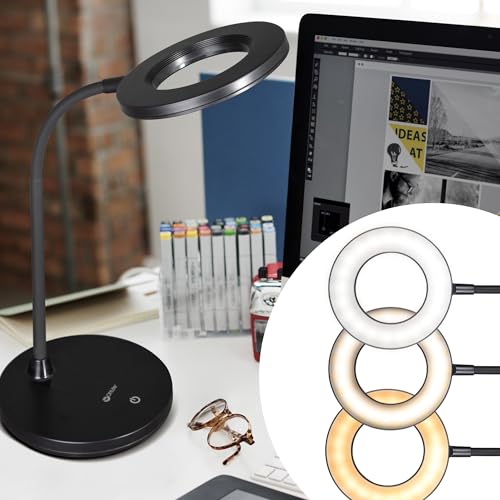 OttLite Vibe LED Ring Light, Rechargeable, 3 Color Temperatures, Black - color: Black Desk Light