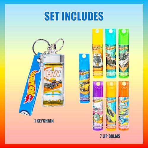 Hot Wheels Keychain Lip Balm Set, 7-Piece Plant-Based, Ages 3+ - color: Hot Wheels