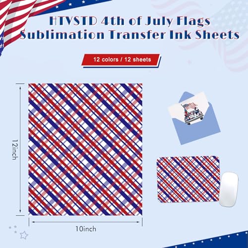 American Flag Sublimation Transfer Ink Paper - 12 Sheets 12"x10" 4th of July Flag Sublimation Transfer Paper for Tumblers and Mugs DIY Sublimation Transfer Sheets Compatible with Cricut - color: Blue-12