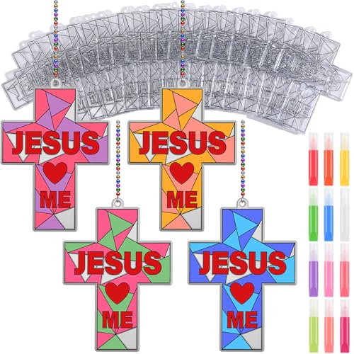 Blueweenly 72 Pcs Christian Cross Suncatchers Craft Kit Bulk, Jesus Love Me - style: Jesus Love Me