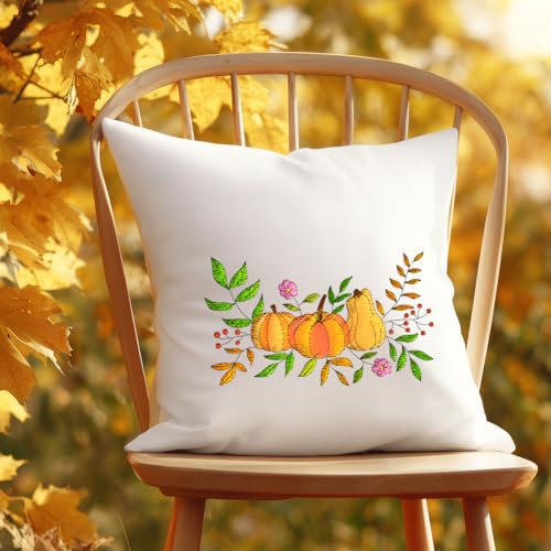 ORIGACH 4 Sheets Large Autumn Water Soluble Embroidery Stabilizers, Pumpkin Leaves & Mushroom Stick and Stitch Embroidery Paper Hand Sewing Stabilizers for Embroidery Beginners - color: Autumn Pumpkin Leaves & Mushroom