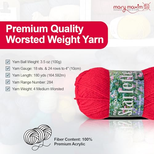 Mary Maxim Starlette Yarn, Soft Acrylic Yarn, 3.5 OZ, 180 Yards, Cardinal - color: Cardinal