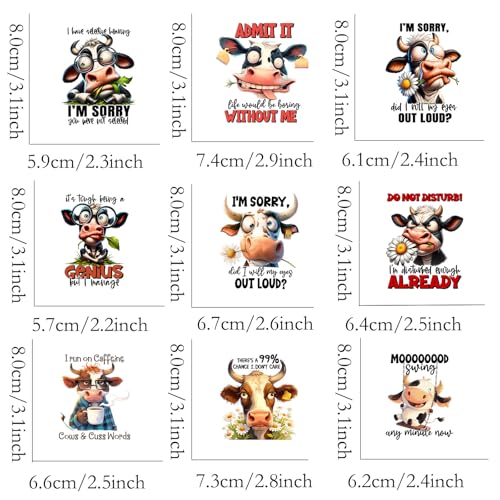 9pcs Cow Quotes Heifers Iron On Decals Thermal Transfer Stickers for Clothing Appliqued Sublimation Patches Iron On Transfer Designs Heat Press Vinyl for Shirts Pillow Covers - style: 9PCS-H01(Small)