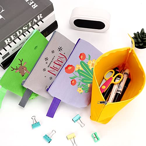 10 Pieces Cotton Canvas Makeup Bag with Bottom and Strap, Multi-Purpose Cosmetic Bag with Zipper Travel Toiletry MN-WB07 Wb07 - color: Multicolor 02, size: L