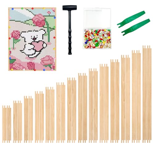 SMUAENSS 28 Pcs Wooden Needlepoint Stretcher Bars 14 Sizes DIY Canvas Frame Kit for Embroidery Art Oil Painting Posters with Claw Hammer and Thumbtacks 6 to 20 Inch - size: 14 Size
