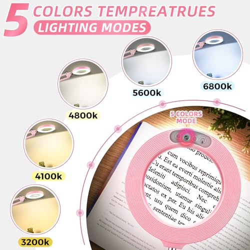10X Magnifying Glass with Light and Stand,Hands-Free Desk Magnifier - color: Pink Magnifying Glasses With Light