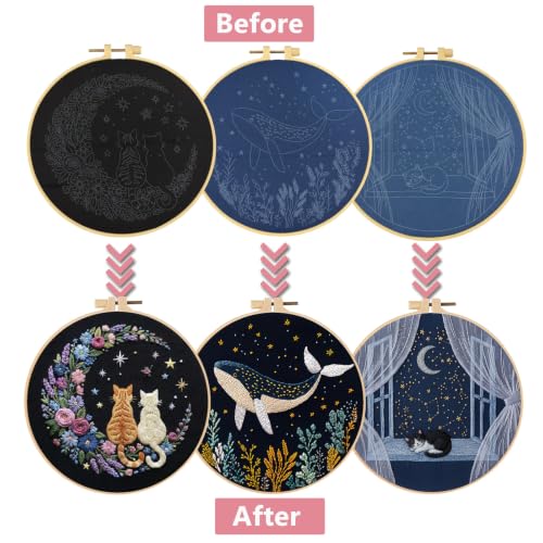 LYMIGER 3 Packs Embroidery Kit for Adults, Embroidery for Beginners (Night) - color: Night