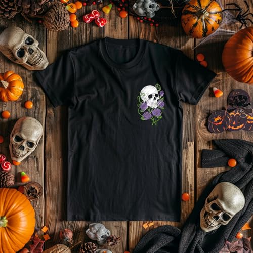 ORIGACH 4 Sheets Gothic Style Water Soluble Embroidery Patterns Stabilizers - Pre-Printed Skull & Flower Designs - Stick & Stitch Embroidery Paper for Hand Sewing Lovers - color: Skull & Flower