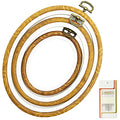 3 Sizes Imitated Wood Display Oval Round Embroidery Hoop Set Plastic Circle Cross Stitch Hoop Rings for DIY Craft Sewing,Including 16pcs Gold Eye Sewing Needles - style: 3 pcs oval sizes