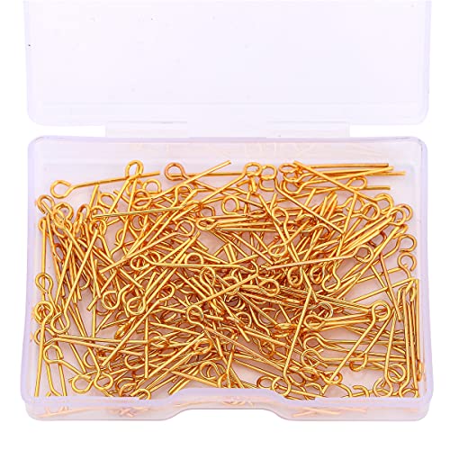 BEADIA 18K Gold Plated Open Eye Pins Non Tarnish 20mm 200pcs for Jewelry Making Findings - color: Open Eye Pins Gold, size: 20x0.7mm
