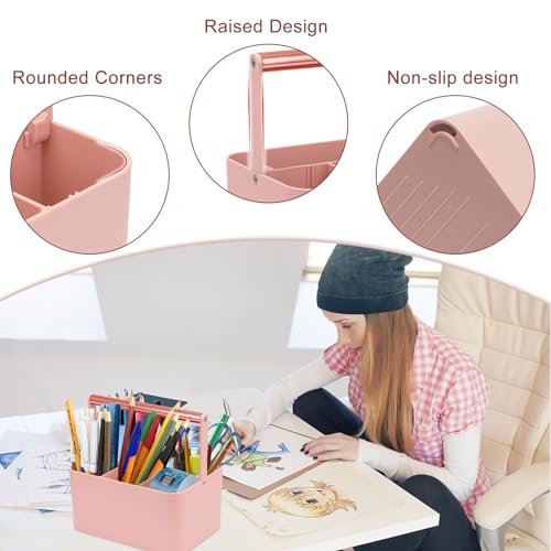 Multipurpose Caddy Organizer with Handle and Adjustable Divider, Portable Art Supply Storage Organizer for Art Craft Supplies, Dorm, Office, Bathroom, Shower, Cleaning, Makeup (Rose Gold)