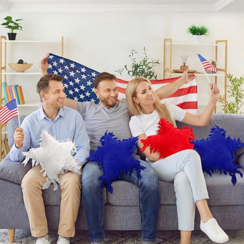 Weysat 6 Sets Patriotic Star Fleece Tied DIY Pillow Craft Kits Independence Day USA 4th of July Red White Blue 250th Fleece Tied Pillow Craft for Fourth of July Memorial Day Party Favor - style: Patriotic