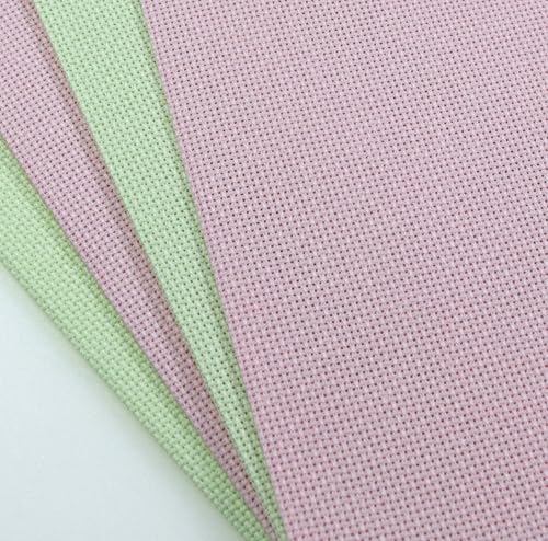 KCS 4/6 pc of 12" x 18"(30cmx45cm) 18CT Counted Cotton Aida Cloth Cross Stitch Fabric (4 pc, Pink+Light Green) - color: Pink+light Green, size: 4 pc
